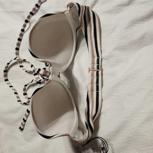 NWT STRAPLESS STRIPED UNDERWIRE MOLDED CUP BIKINI SWIM SWIMSUIT BRA TOP 32B - Picture 5 of 5